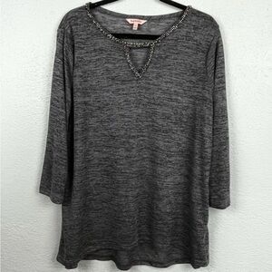 NWT Juicy Couture Charcoal Gray 3/4 Sleeve Embellished Blouse SZ XL